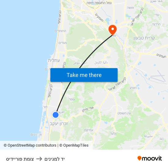 צומת פוריידיס to יד למגינים map