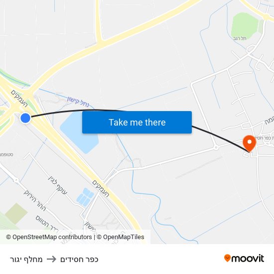 מחלף יגור to כפר חסידים map