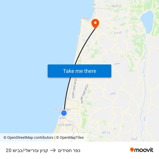 קניון עזריאלי/כביש 20 to כפר חסידים map