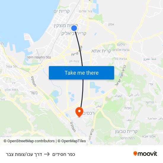 דרך עכו/צומת צבר to כפר חסידים map