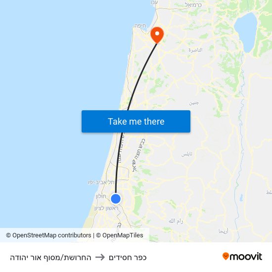 החרושת/מסוף אור יהודה to כפר חסידים map