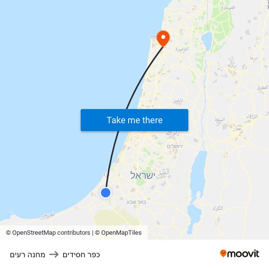 מחנה רעים to כפר חסידים map