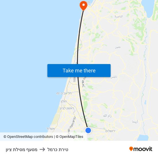 מסעף מסילת ציון to טירת כרמל map