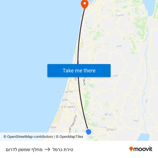 מחלף שמשון לדרום to טירת כרמל map