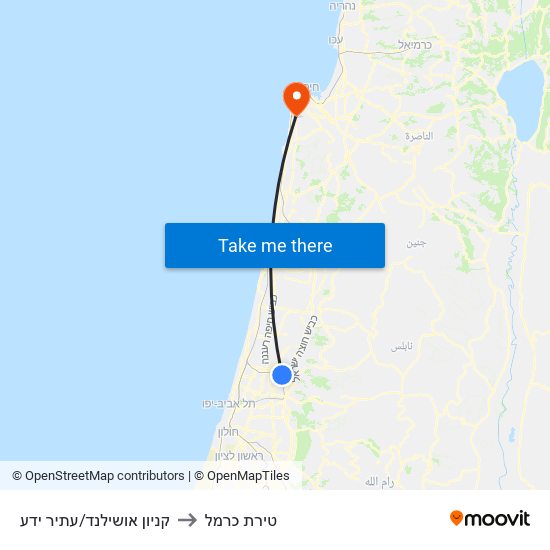 קניון אושילנד/עתיר ידע to טירת כרמל map