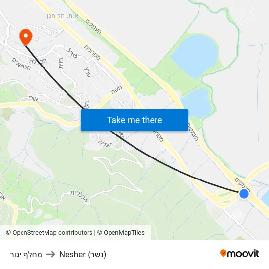 מחלף יגור to Nesher (נשר) map