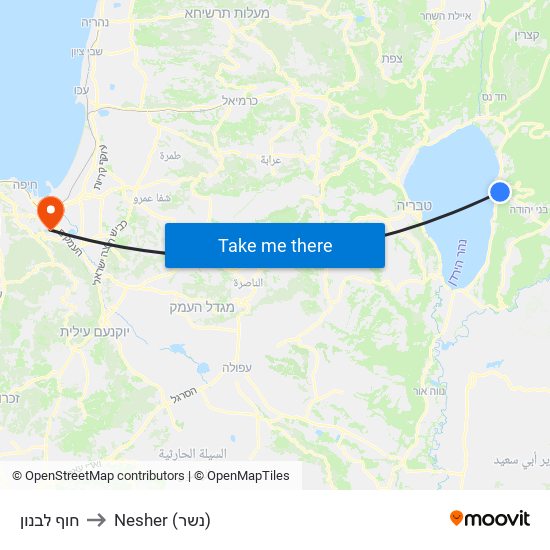 חוף לבנון to Nesher (נשר) map