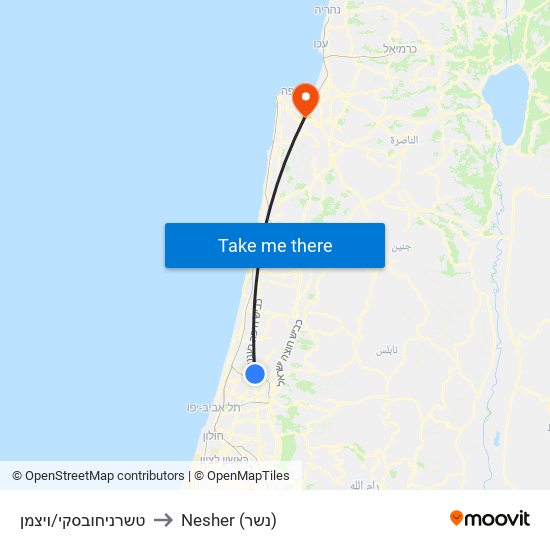 טשרניחובסקי/ויצמן to Nesher (נשר) map