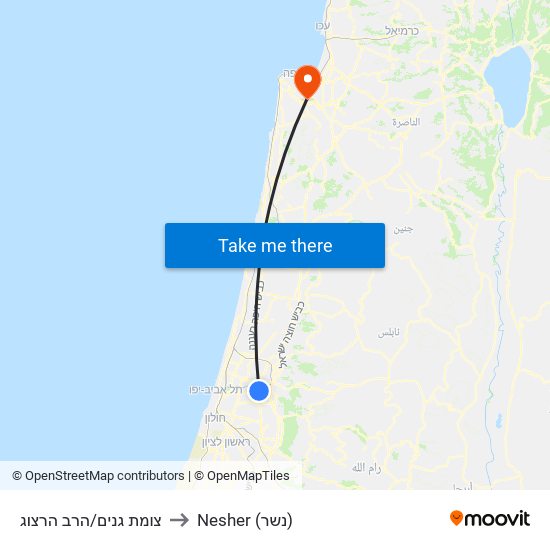 צומת גנים/הרב הרצוג to Nesher (נשר) map