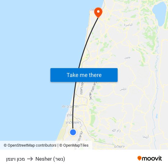 מכון ויצמן to Nesher (נשר) map