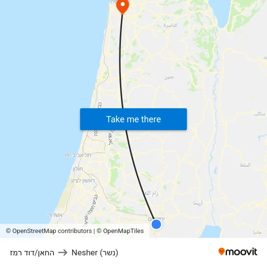 החאן/דוד רמז to Nesher (נשר) map
