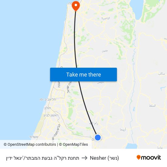 תחנת רקל''ה גבעת המבתר/'יגאל ידין to Nesher (נשר) map