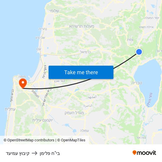 קיבוץ עמיעד to בי"ח פלימן map