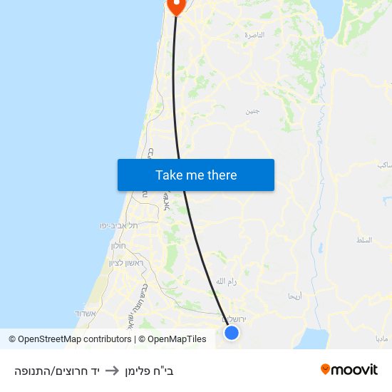 יד חרוצים/התנופה to בי"ח פלימן map