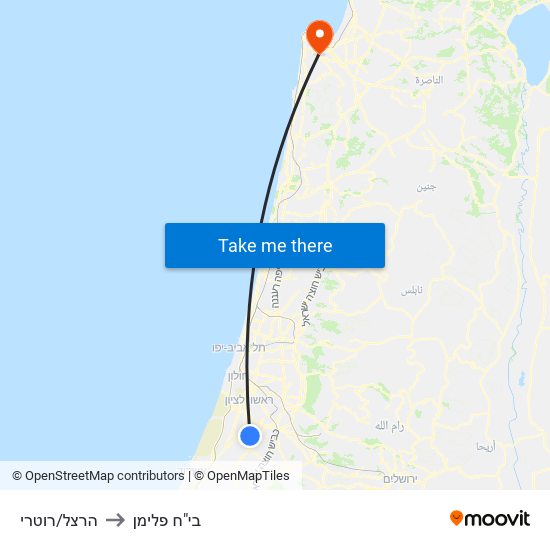 הרצל/רוטרי to בי"ח פלימן map