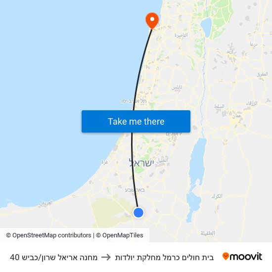 מחנה אריאל שרון/כביש 40 to בית חולים כרמל מחלקת יולדות map