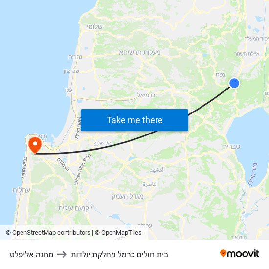 מחנה אליפלט to בית חולים כרמל מחלקת יולדות map