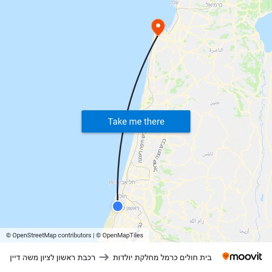 רכבת ראשון לציון משה דיין to בית חולים כרמל מחלקת יולדות map