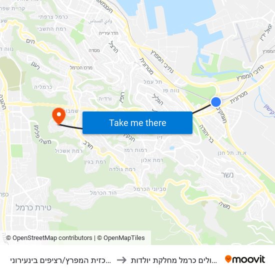 ת. מרכזית המפרץ/רציפים בינעירוני to בית חולים כרמל מחלקת יולדות map