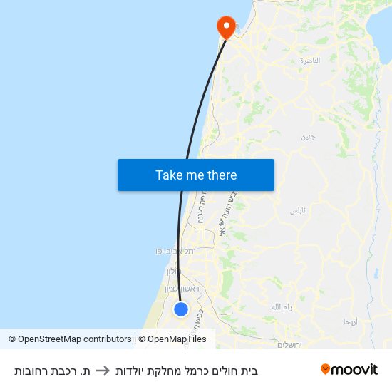 ת. רכבת רחובות to בית חולים כרמל מחלקת יולדות map