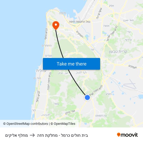 מחלף אליקים to בית חולים כרמל - מחלקת חזה map