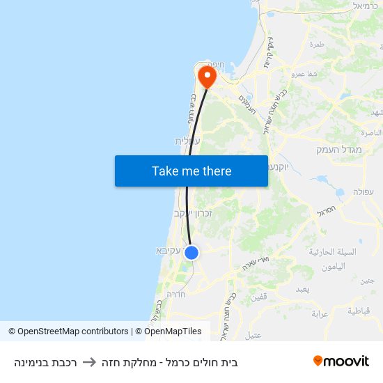 רכבת בנימינה to בית חולים כרמל - מחלקת חזה map