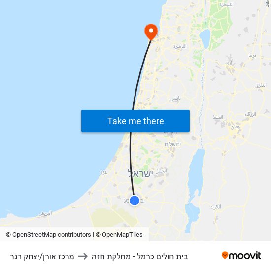 מרכז אורן/יצחק רגר to בית חולים כרמל - מחלקת חזה map