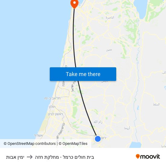 ימין אבות to בית חולים כרמל - מחלקת חזה map