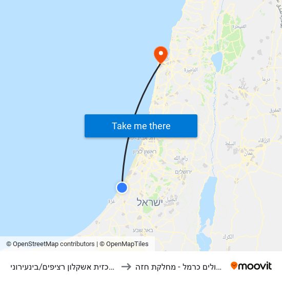 ת. מרכזית אשקלון רציפים/בינעירוני to בית חולים כרמל - מחלקת חזה map