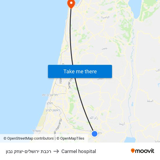 רכבת ירושלים-יצחק נבון to Carmel hospital map