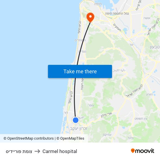 צומת פוריידיס to Carmel hospital map