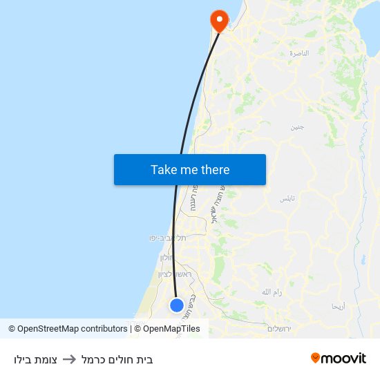 צומת בילו to בית חולים כרמל map