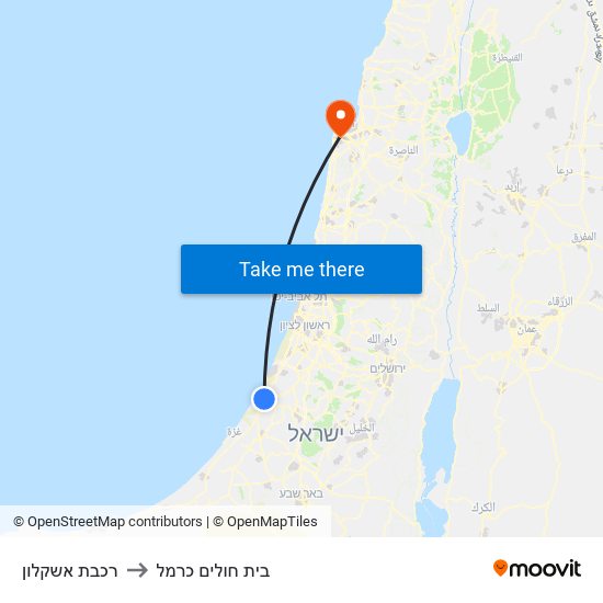 רכבת אשקלון to בית חולים כרמל map