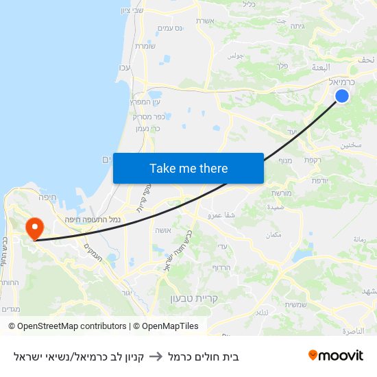 קניון לב כרמיאל/נשיאי ישראל to בית חולים כרמל map