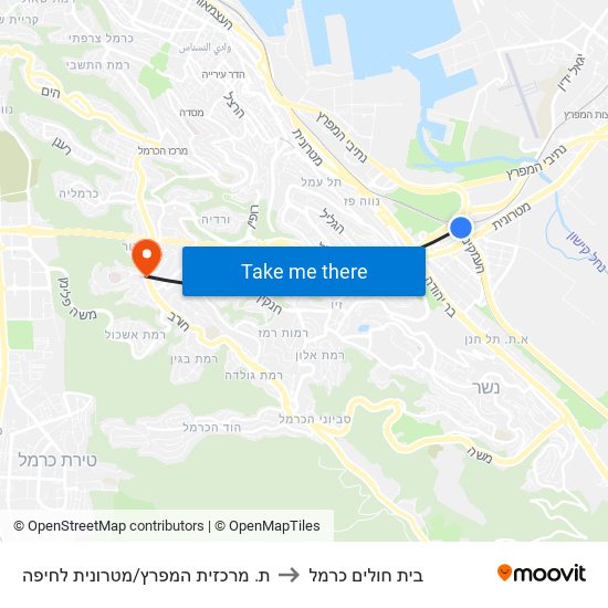 ת. מרכזית המפרץ/מטרונית לחיפה to בית חולים כרמל map