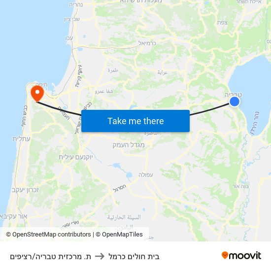 ת. מרכזית טבריה/רציפים to בית חולים כרמל map