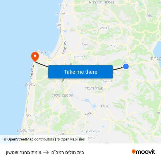 צומת מחנה שמשון to בית חולים רמב"ם map