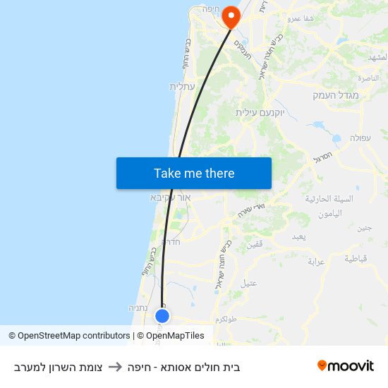 צומת השרון למערב to בית חולים אסותא - חיפה map