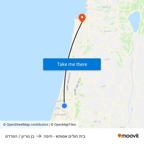 בן גוריון / הפרדס to בית חולים אסותא - חיפה map