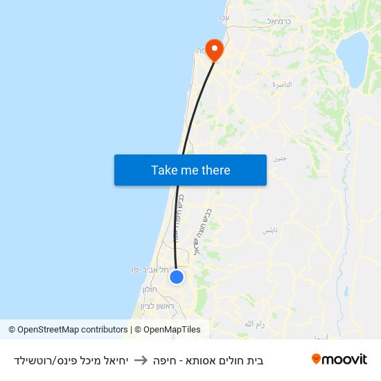 יחיאל מיכל פינס/רוטשילד to בית חולים אסותא - חיפה map