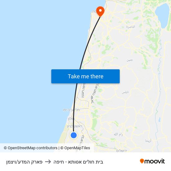 פארק המדע/ויצמן to בית חולים אסותא - חיפה map