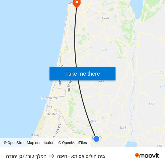 המלך ג'ורג'/בן יהודה to בית חולים אסותא - חיפה map