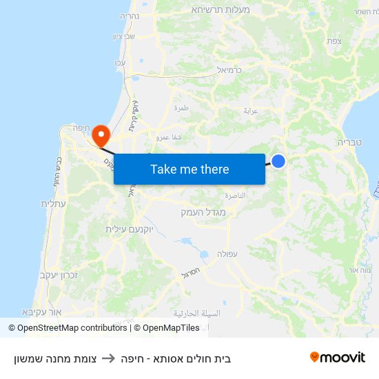 צומת מחנה שמשון to בית חולים אסותא - חיפה map