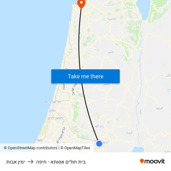 ימין אבות to בית חולים אסותא - חיפה map