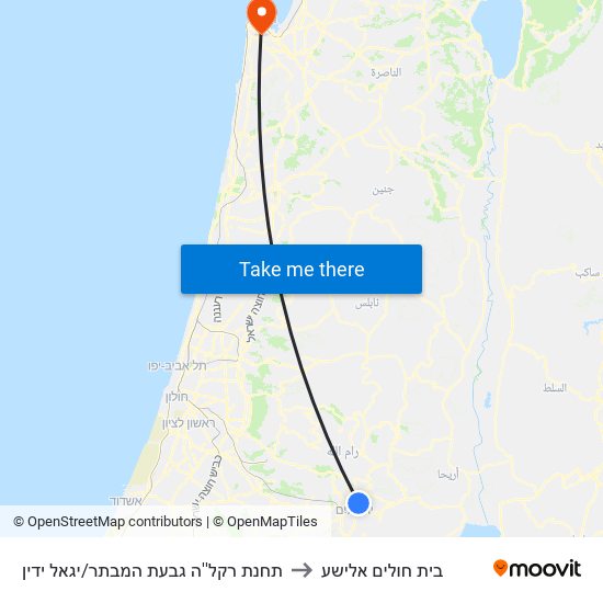 תחנת רקל''ה גבעת המבתר/יגאל ידין to בית חולים אלישע map