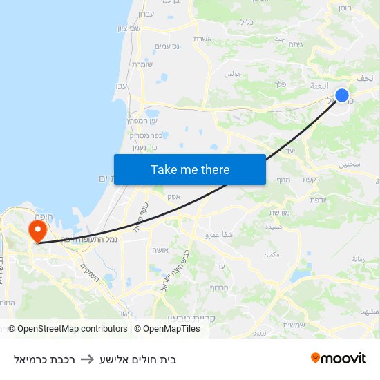 רכבת כרמיאל to בית חולים אלישע map