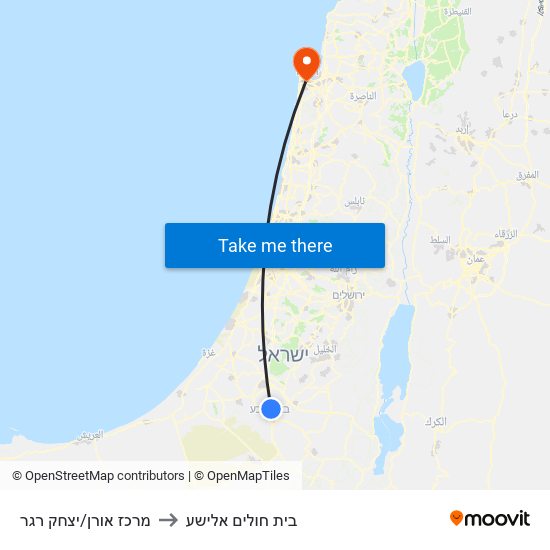 מרכז אורן/יצחק רגר to בית חולים אלישע map