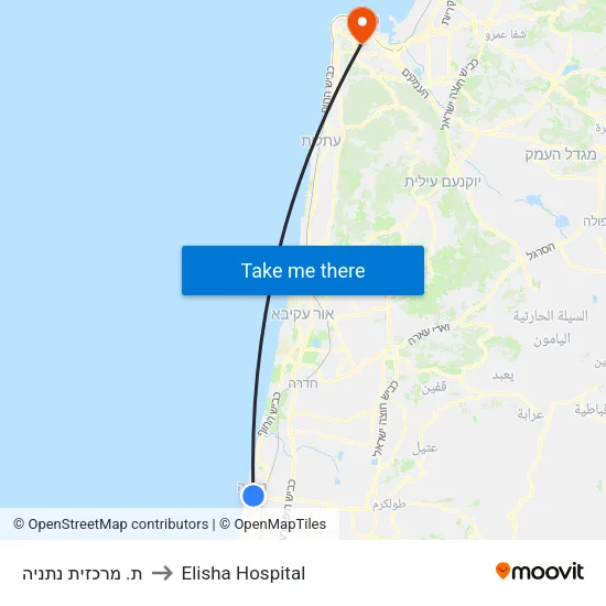 ת. מרכזית נתניה to Elisha Hospital map