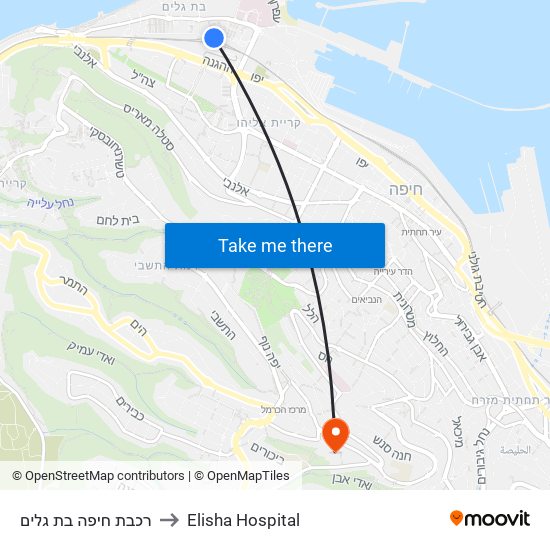 רכבת חיפה בת גלים to Elisha Hospital map