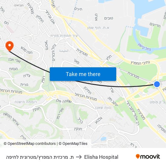 ת. מרכזית המפרץ/מטרונית לחיפה to Elisha Hospital map